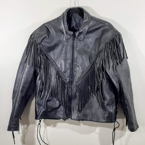? Jackets & Blazers - Black Leather Jacket With Fringe XXXL